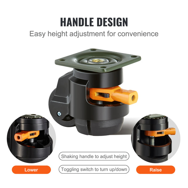 SucceBuy 4 Pcs Leveling Casters Heavy Duty Swivel Caster Wheels with Handle Design Height Adjustable Feet for Workbench Machine VELNIX