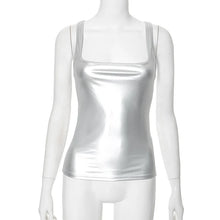 Y2k Streetwear Solid Slim Fit Square Neck Vest Summer Sexy Casual Daily Wear Fashion Shiny Satin Tank Top Sleeveless Blouse VELNIX