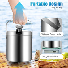 Stainless Steel Ice Cube Glue Ice Bucket Ice Cube Container with Lid and Pliers 1300ML Double Wall Insulated Silver VELNIX