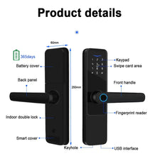 Wifi Smart Door Lock with Handle Keyless Entry Fingerprint Digital Lock Free App Remote Control Door 35-120mm VELNIX