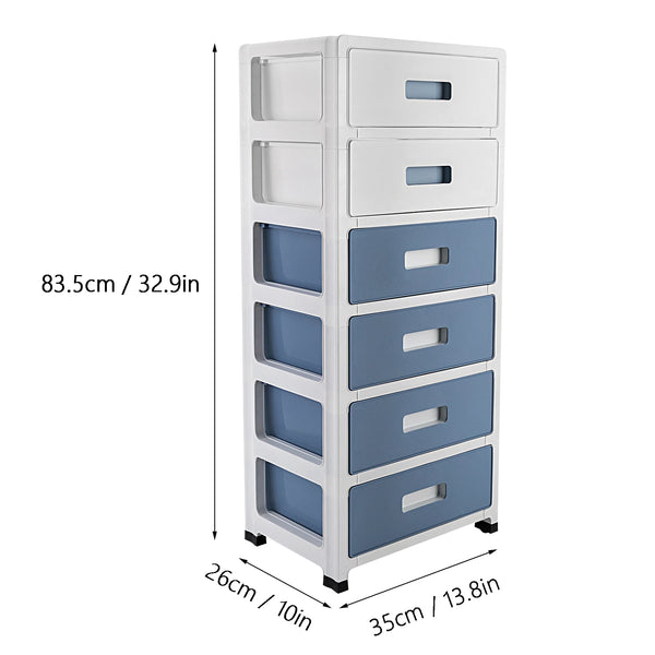 6 Tier Drawer Cabinet Plastic Drawer Tower Drawer Desktop Organizer For Kitchen Bathroom Living Room Bedroom Office 35*26*83.5cm VELNIX