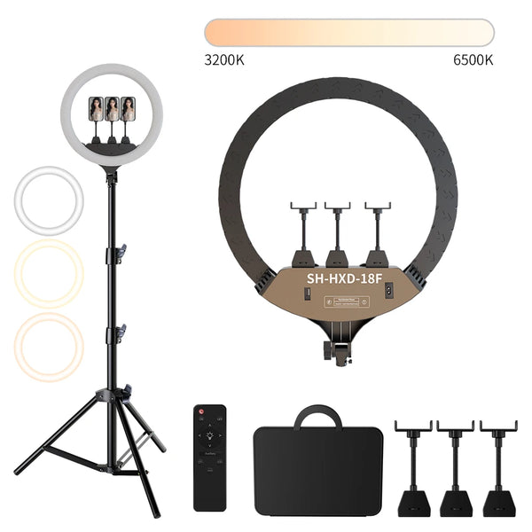 SH Upgrade 18inch Ring Light  Selfie LED Video Lamp With Tripod Stand Phone Clip For YouTube Live Light Photo Photography Studio VELNIX