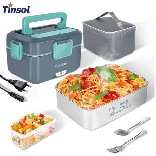 TINSOL New 3.5L Electric Heated Lunch Box No Water Refillable Food Heated Lunch Box Car Work Lunch Heater 90W Fast Heating VELNIX