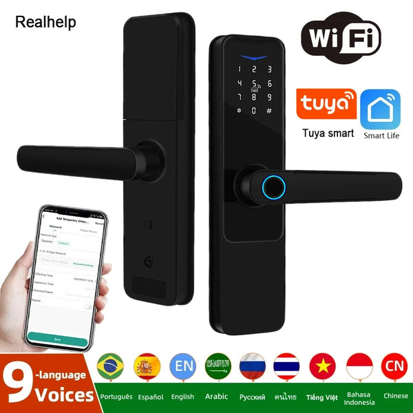 Wifi Smart Door Lock with Handle Keyless Entry Fingerprint Digital Lock Free App Remote Control Door 35-120mm VELNIX