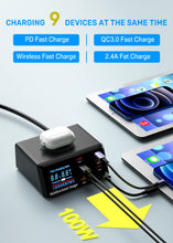 100W 8 Ports USB Charger Station With Wireless Charging Digital Display Screen QC3.0 PD3.0 Quick Charge For iPhone 14 13 Xiaomi VELNIX