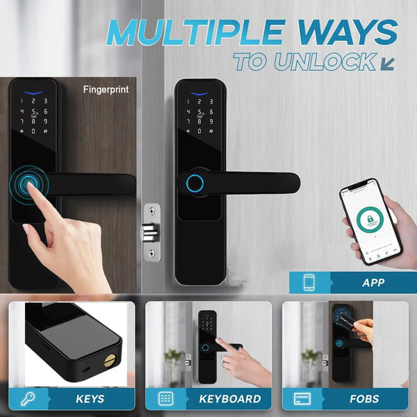 Wifi Smart Door Lock with Handle Keyless Entry Fingerprint Digital Lock Free App Remote Control Door 35-120mm VELNIX