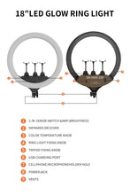 SH Upgrade 18inch Ring Light  Selfie LED Video Lamp With Tripod Stand Phone Clip For YouTube Live Light Photo Photography Studio VELNIX