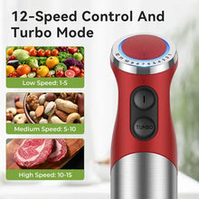 TENKER 5-in-1 Hand Immersion Blender, 1000W 12 Speed Handheld Blender, Copper Motor Stainless Steel Blade Stick Blender,600ml Mixing Beaker,500ml Food Processor, Whisk, Milk Frother, BPA-Free, Red CJ