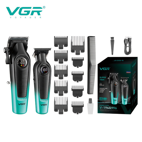 VGR Men'S Electric Hair Clipper and Trimmer Set, Professional Barber Kit with LCD Display, USB Rechargeable Battery, Model V-196&V-996, Green Color, Perfect Gift for Husband, Father, Friend on Holidays, Anniversaries, Birthdays VELNIX